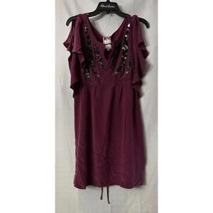 NWT Yoana Baraschi Anthropologie Womens Silk Berry Metal Short Sleeve Dress 10